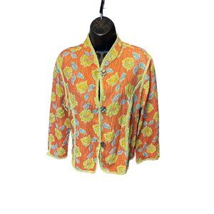 Floral Quilted Orange Button-Front Jacket